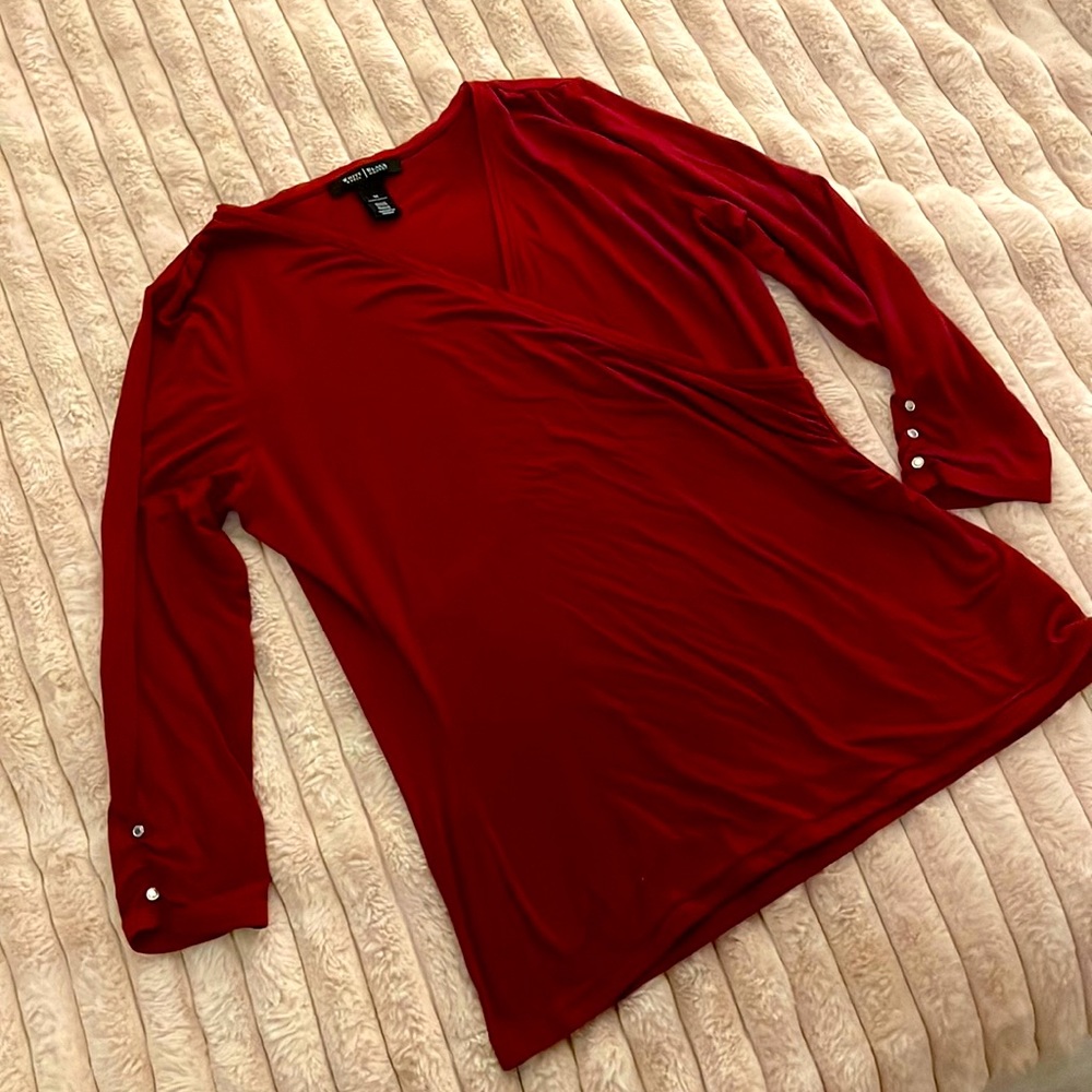 Women 3/4 Sleeve Cotton/Spandex V Neck Crossover Top